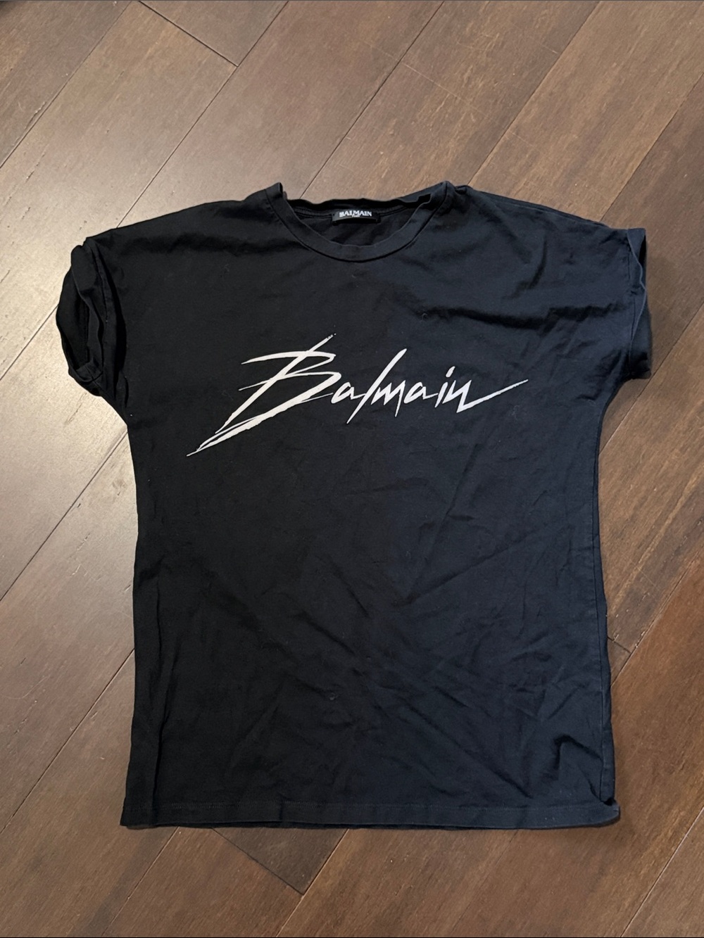 Balmain Black T-Shirt with White Script Logo